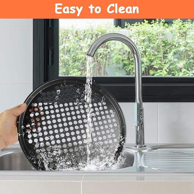 Perforated Carbon Steel Non-Stick Pizza Pan with Holes for Home Kitchen or Restaurant