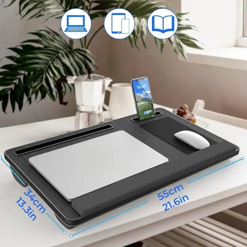 Portable Large Lap Desk for Adults, Lap Pillow with Palm Rest, Mouse Pad, Tablet Phone Slot