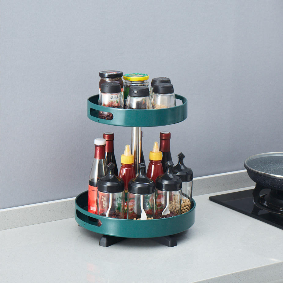 Metal Rotating Spice Rack Kitchen Organizer for Countertop Refrigerator Cabinet Plate Turntable