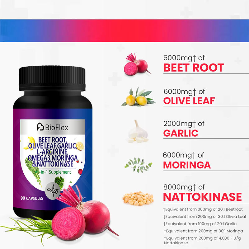 OEM Beet Root Olive Leaf Garlic Moringa Nattokinase Red Yeast Rice Turmeric Herbal Extract Capsule Supplement with Omega 3