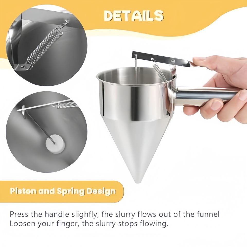 Stainless Steel Funnel for Cupcakes, Waffles, Cakes, Batter, Handheld Pancake Batter Dispenser and Mixer