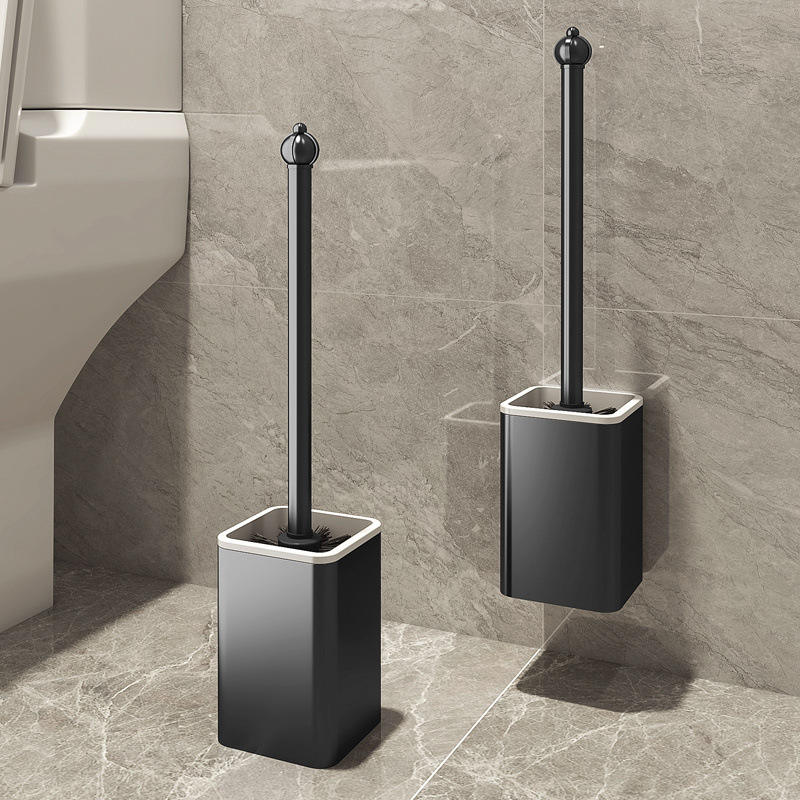 High-Quality Aluminum Black Floor Standing Wall Toilet Cleaning Brush and Plunger Set for Bathroom