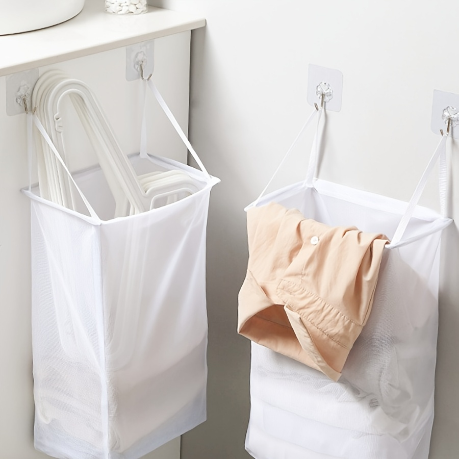 Reusable Polyester Laundry Basket for Bathroom Wall Storage Without Drilling