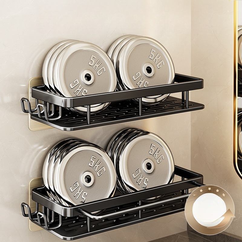 Black Bathroom Shelf Organizer Rack with Self-Adhesive Wall Mount for Bathroom Accessories