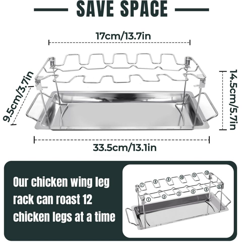 Stainless Steel BBQ Specialist Chicken Leg Wing Rack Roaster Stand Grill Basket