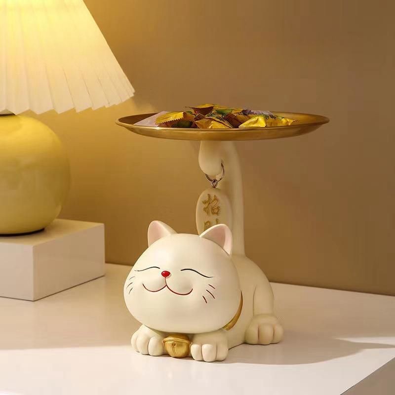 Creative Entry Lucky Cat Storage Tray for Keys Cute Ornaments Living Room Shoe Cabinet TV Cabinet Home Decor