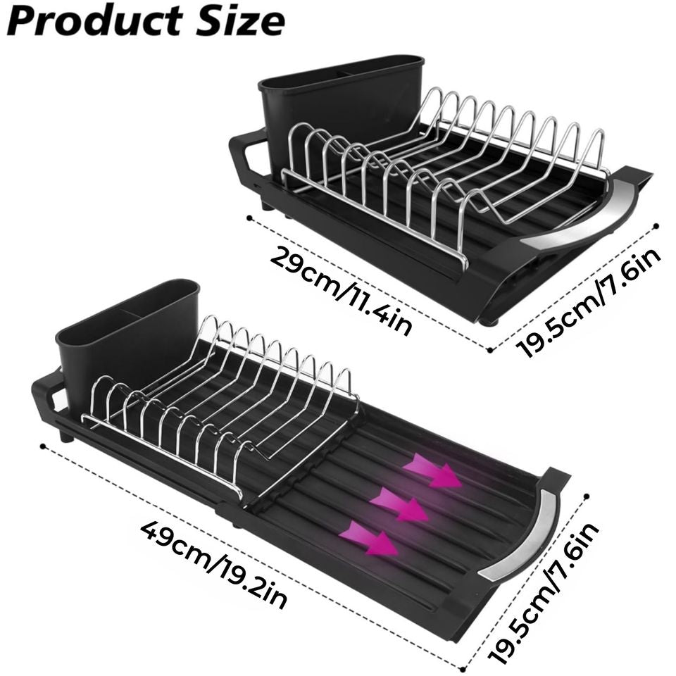 Adjustable Expandable Metal Dish Drying Rack with Non-Collapsible Single-Tier Kitchen Shelf Holder