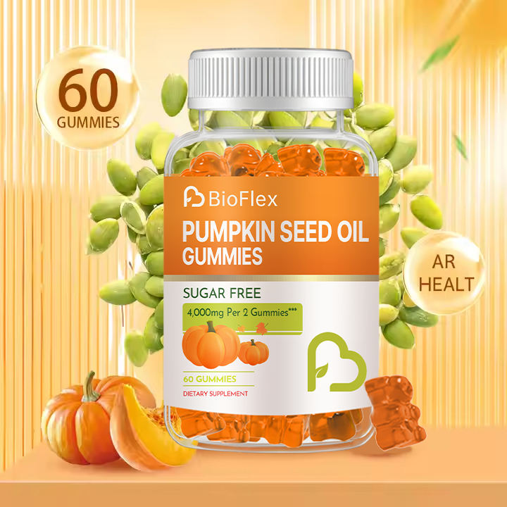 Premium Pumpkin Seed Oil Gummies with Natural Orange Flavor for Hair Growth & Skin Health