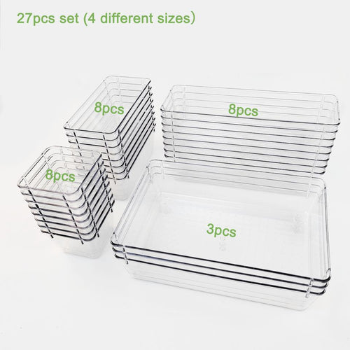 27-Piece Kitchen Drawer Organizer Plastic Space-Saving Organizer for Closet Cabinet Bathroom Office
