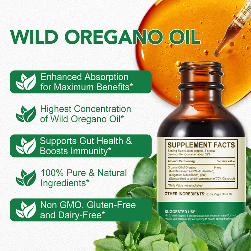 OEM Private Label 60ml Pure Organic Wild Oregano Oil Liquid Drops for Gut Health