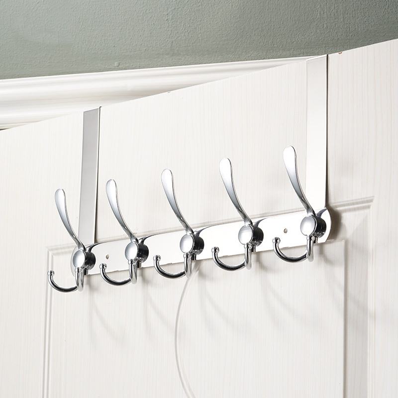 Stainless Steel Door Back Hook Coat Hat Rack Multipurpose Damage-Free 5-Hook Bedroom Organizer