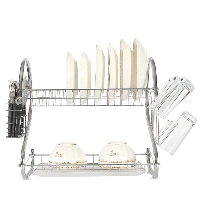 2-Tier Double Layer Kitchen Organizer Dish Rack Drainer Stainless Steel Storage