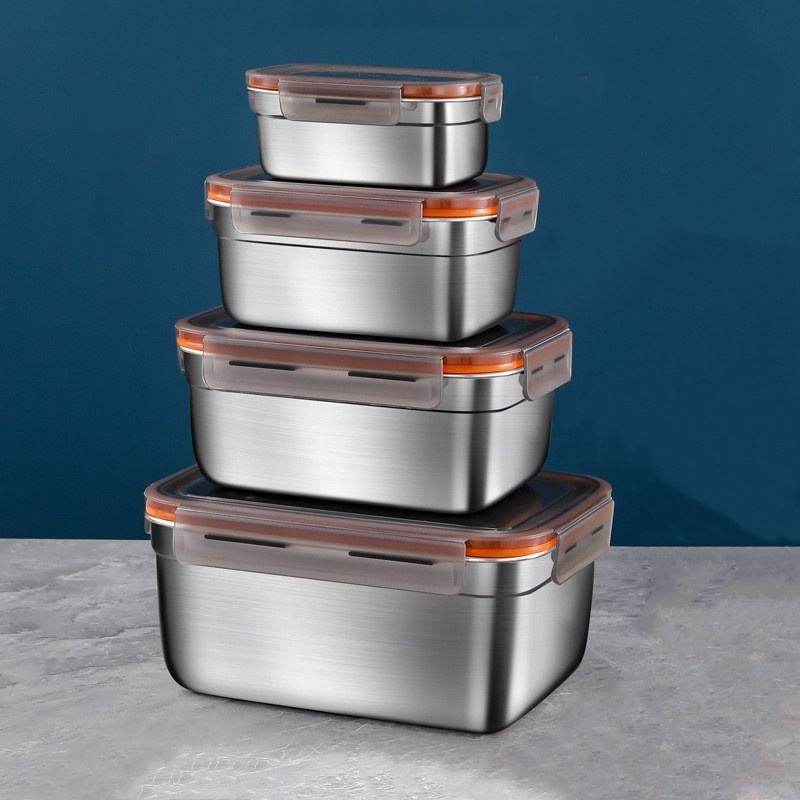 Stainless Steel Food Container Set with Transparent Lid, Versatile Storage for Fruits/Vegetables/Meats
