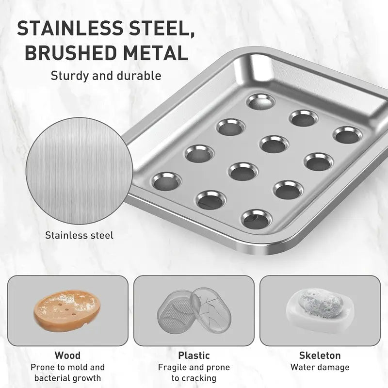 Stainless Steel Kitchen Soap Holder with Drainage Tray for Bath and Bathtub