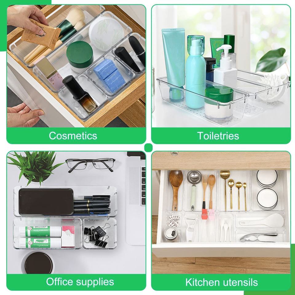Drawer Organizer Set - Multifunctional Bathroom and Drawer Organizer Tray Set of 27 Pieces in 4 Sizes
