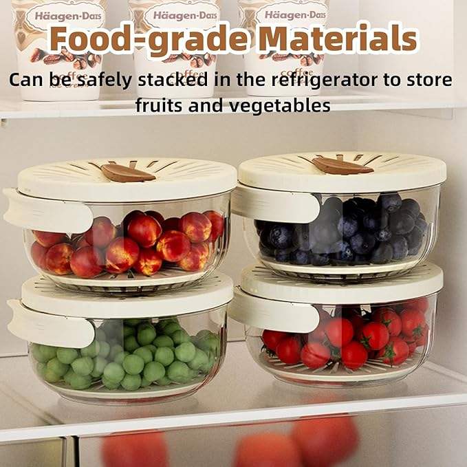 Fruit and Vegetable Washing Bowl with Strainer, Drain Basket, Refrigerator Produce Storage Container