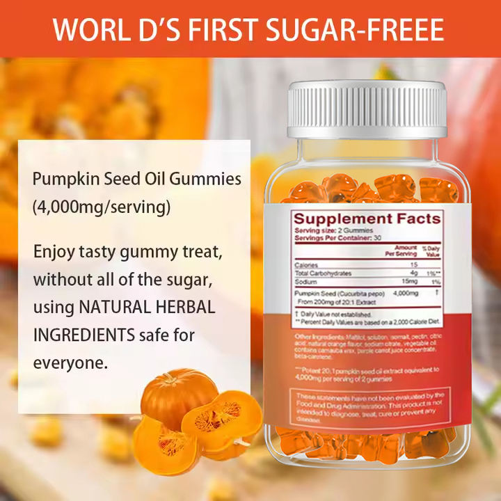 Premium Pumpkin Seed Oil Gummies with Natural Orange Flavor for Hair Growth & Skin Health