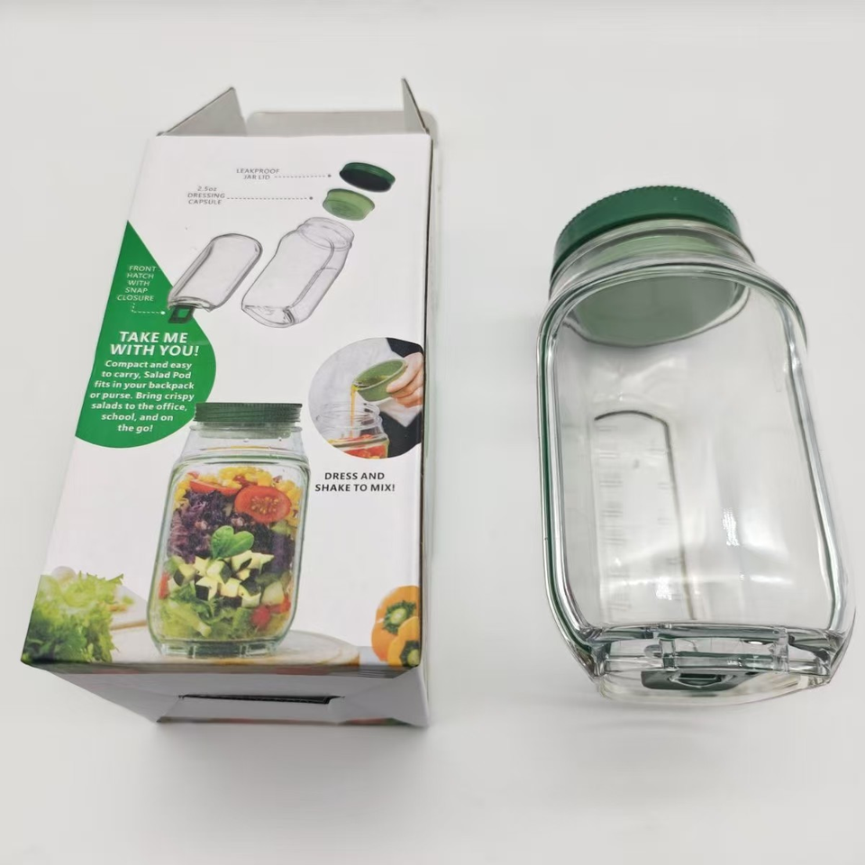 Modern Plastic Salad Container Mason Jar with Side Opening and Leak-Proof Lid for Meal Prep Kitchen Use