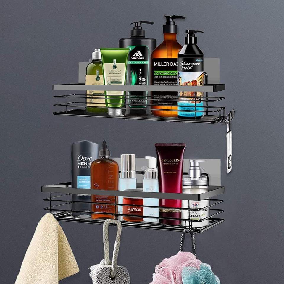 Self-Adhesive Shower Caddy Organizer, Rustproof Stainless Steel Wall Mounted Shower Shelf, Set of 2