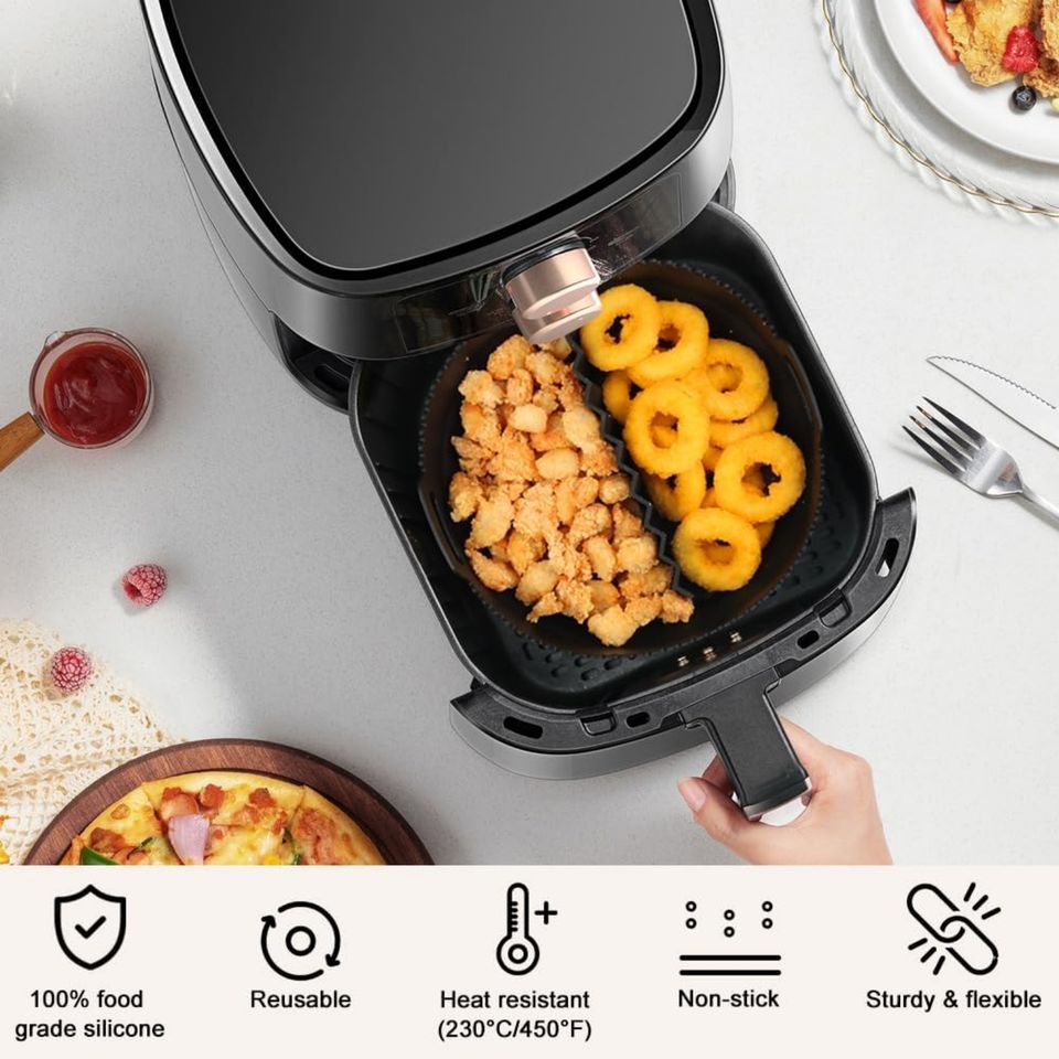 Collapsible Silicone Air Fryer Accessories Reusable Bowls Baking Pan Oven for 3 to 5 Quart Air Fryer Basket Liners Pot