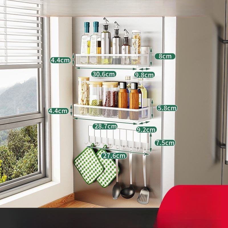 Magnetic Spice Rack for Refrigerators, Kitchen Spatula, Fabric Side Clothes Stand, Storage Rack for Refrigerators, Spice Rack