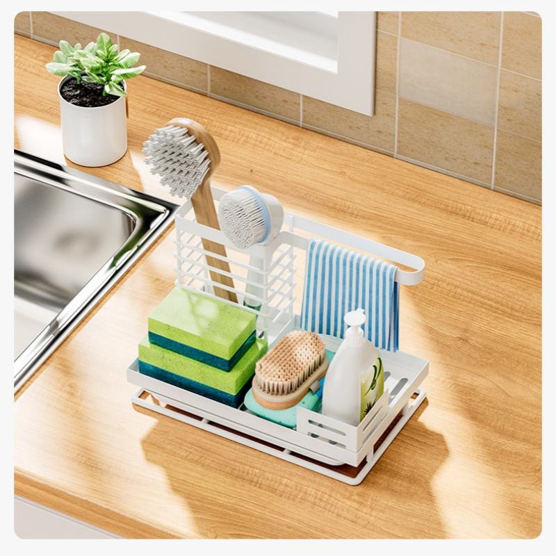 Metal Sink Caddy Sponge Holder for Kitchen Sink Shelf Countertop Brush Organizer and Towel Rack