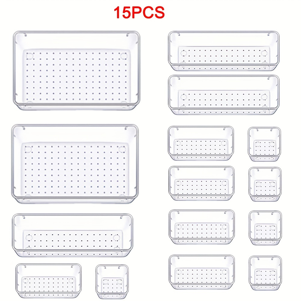 6/11/15 Transparent Plastic Drawer Organizer Set - 4 Large, Versatile Kitchen Drawer Organizer Utensil Trays, Stackable Dividers