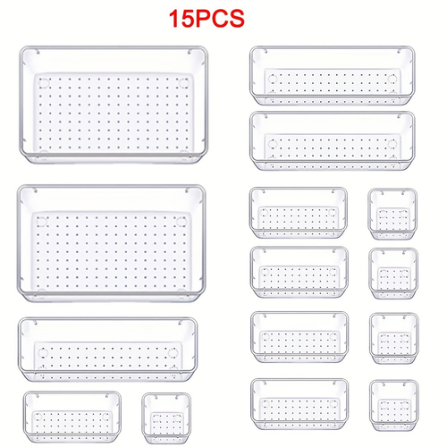 6/11/15 Transparent Plastic Drawer Organizer Set - 4 Large, Versatile Kitchen Drawer Organizer Utensil Trays, Stackable Dividers