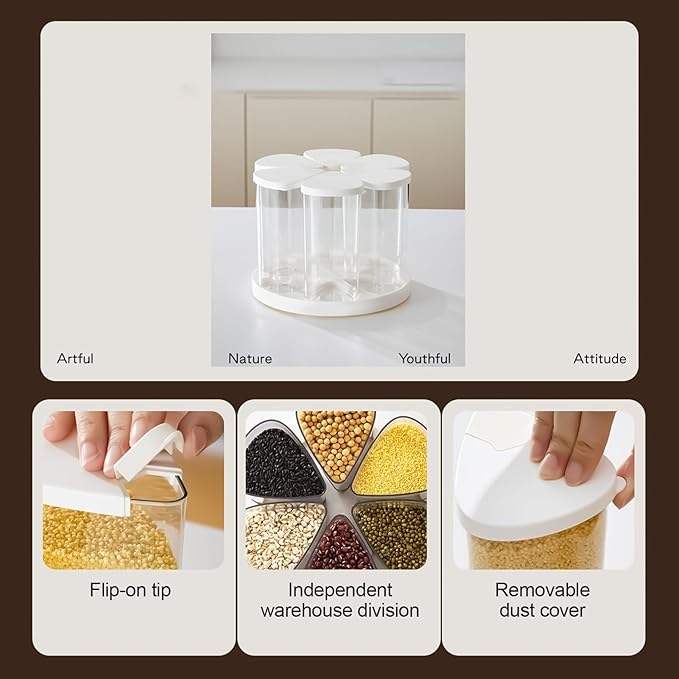 Rotating Multi-Grain Rice Storage Box for Pantry Organization