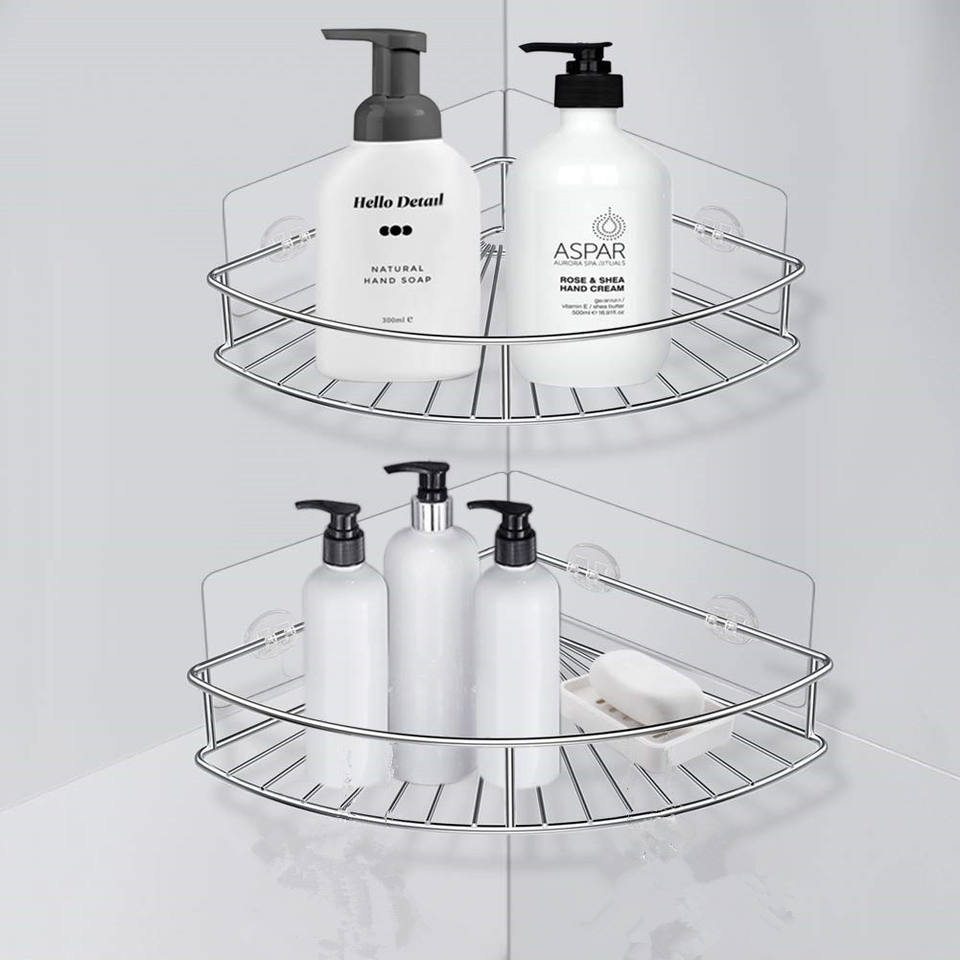 Stainless Steel Bathroom Corner Shelves Kitchen Shelf Bathroom Wall Shelf Space Saver with Adhesive