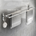Modern Drill-Free Aluminum Double Rod Wall Towel Rack with Shelf for Bathroom and Toilet Bathroom Shelves