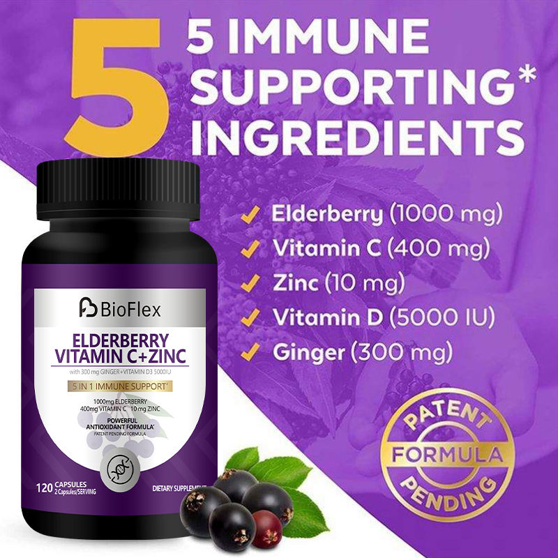 Private Label Halal Vegan 1000mg Black Elderberry Capsules Adult Vitamin C Immune Booster