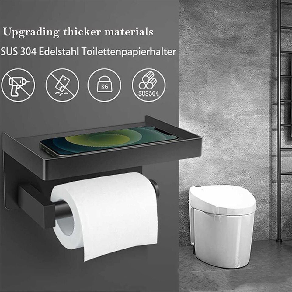 Bathroom Toilet Paper Holder with Phone Shelf Wall Mount