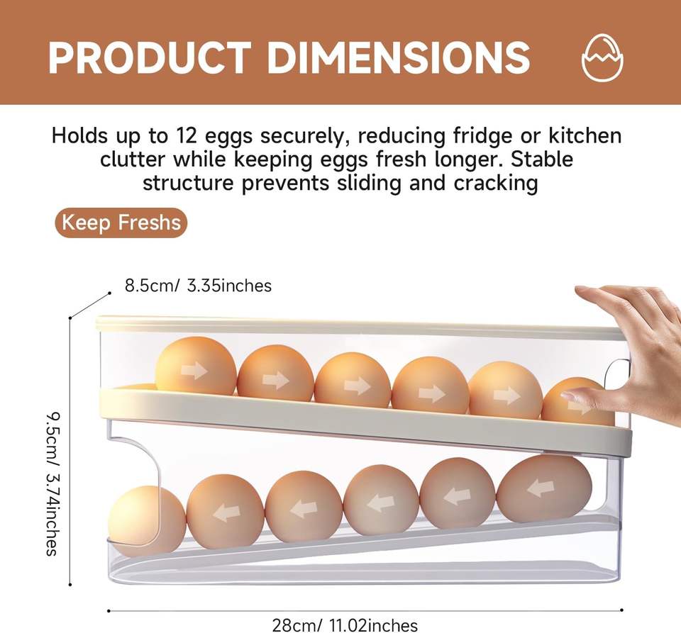 Compact PP Plastic Rolling Eggs Dispenser Organizer for Efficient Food Storage in the Refrigerator