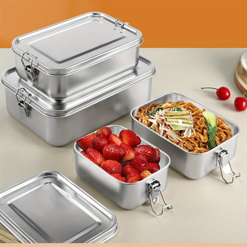 Stainless Steel 304 Bento Box with Lid, Stackable Metal Lunchbox for Work, Travel, and Picnics