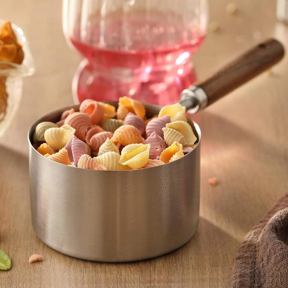 Stainless Steel Coffee Measuring Cup and Spoon Set with Wooden Handle for Dry and Liquid Ingredients