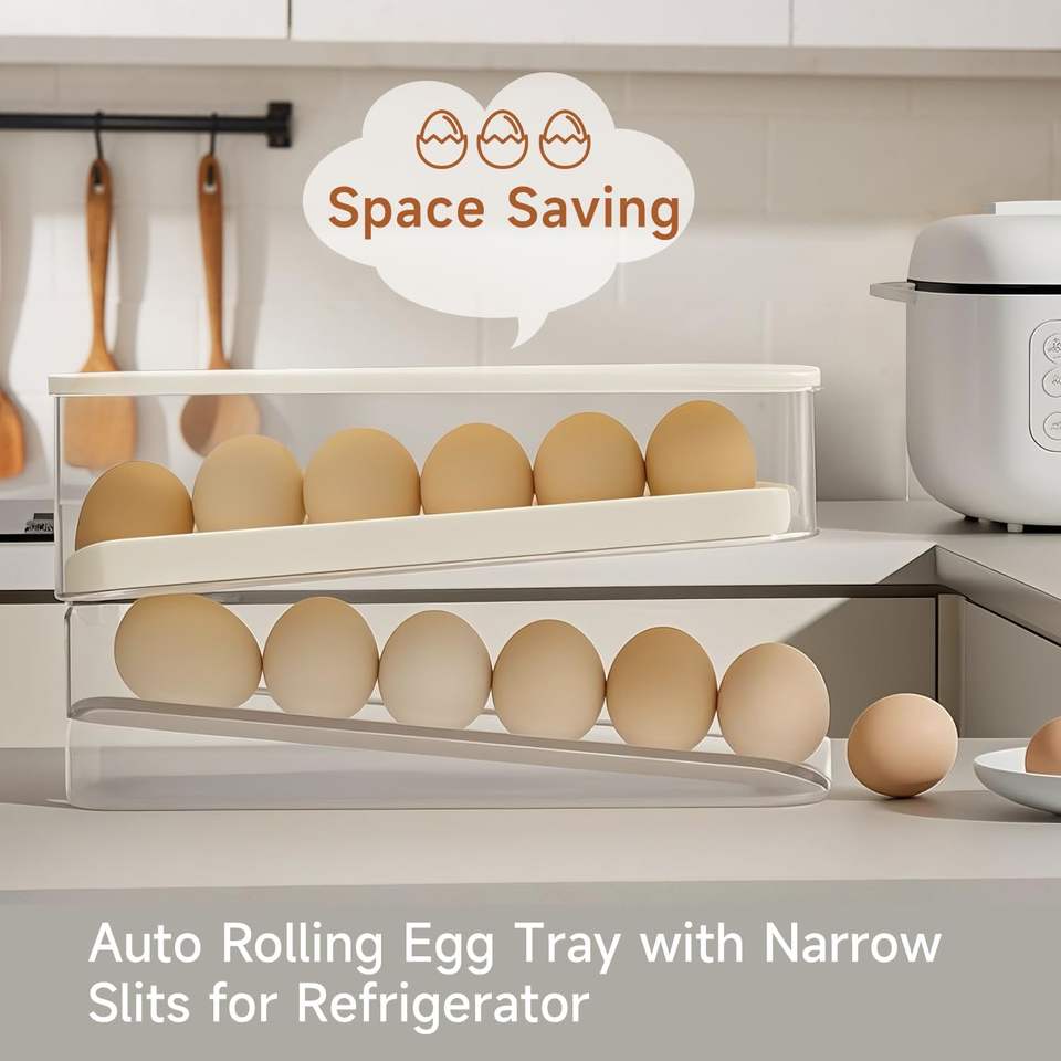 Compact PP Plastic Rolling Eggs Dispenser Organizer for Efficient Food Storage in the Refrigerator