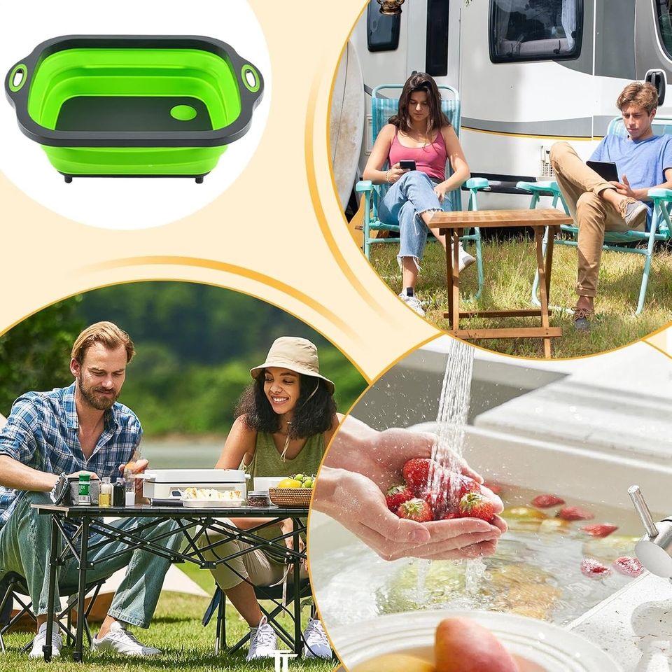 Foldable Plastic and Silicone Multifunctional Kitchen Cutting Board with Wash and Drain Basket for Fruits and Vegetables