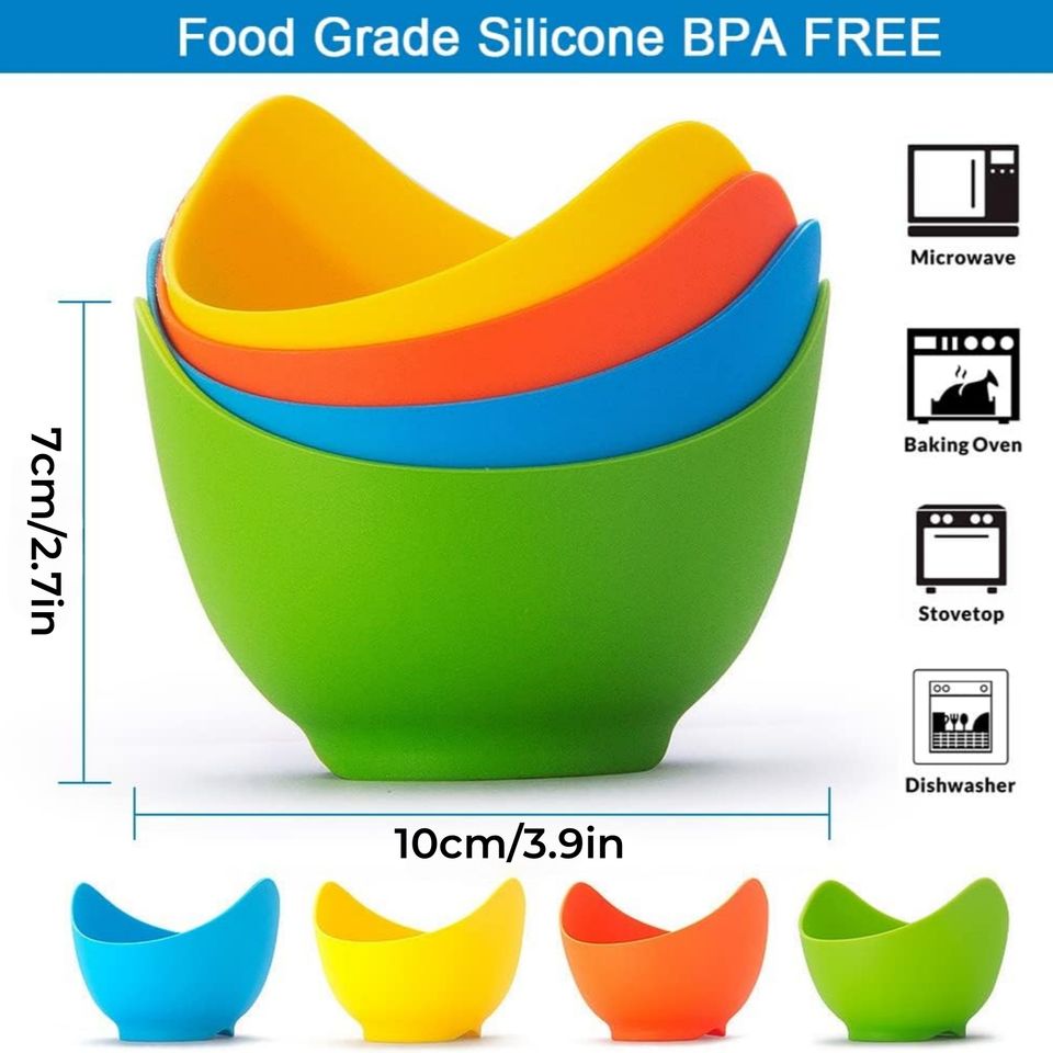 Set of 4 Kitchen Silicone Egg Holders and Extra Oil Brush Egg Cooking Tools