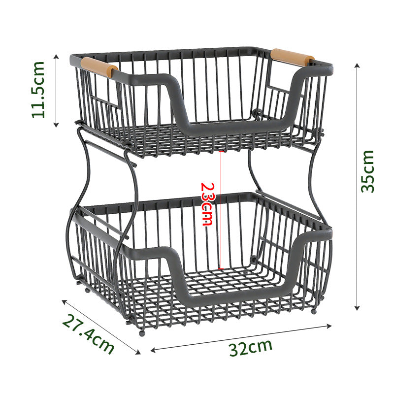 2-Tier Kitchen Shelf with Carbon Steel Baskets and Cabinet Rack