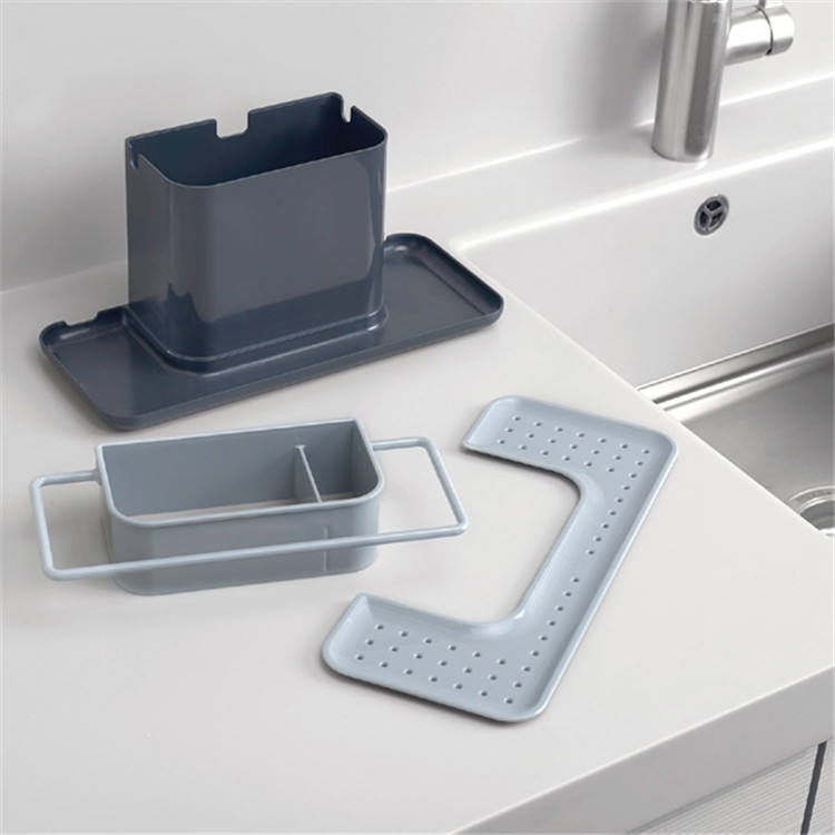 Kitchen Sponge Holder Sink Caddy Organizer Brush Soap Dishcloth Rack with Drain Pan