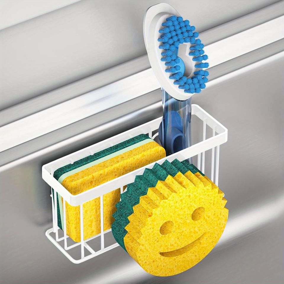 Smiley-Sponge Holder, Kitchen Sink Organizer with 2 Suction Cups/1 Adhesive Strip, Sink Drain Rack