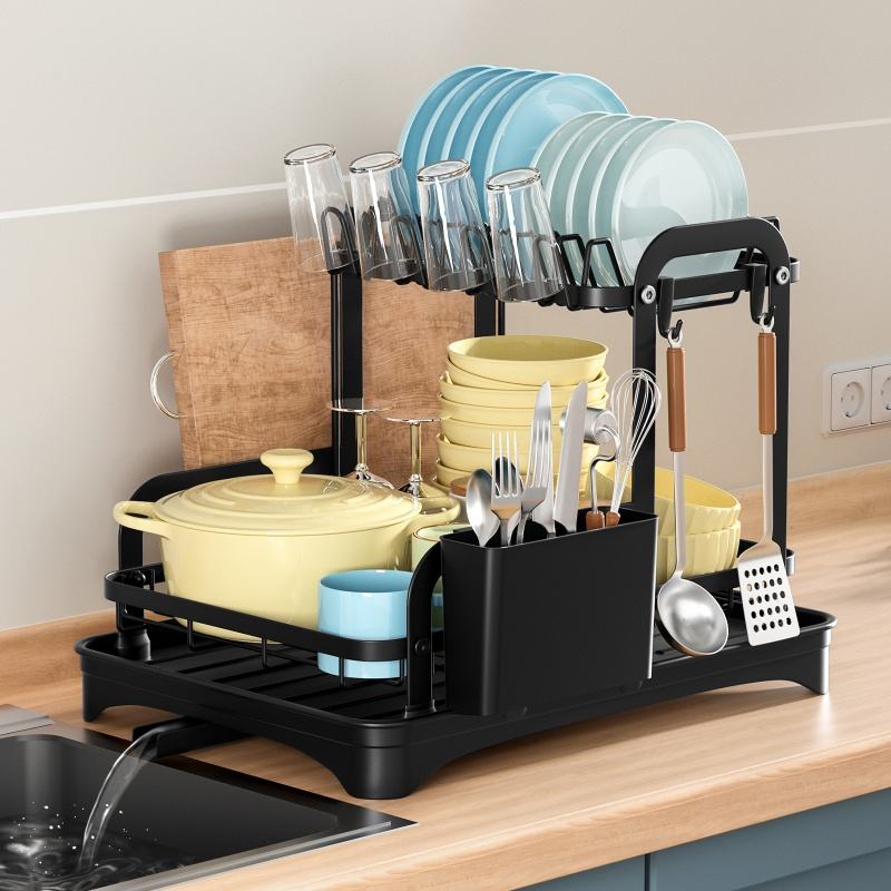 Multifunctional Kitchen Shelf with Drainage Drying Double-Layer Dish Rack