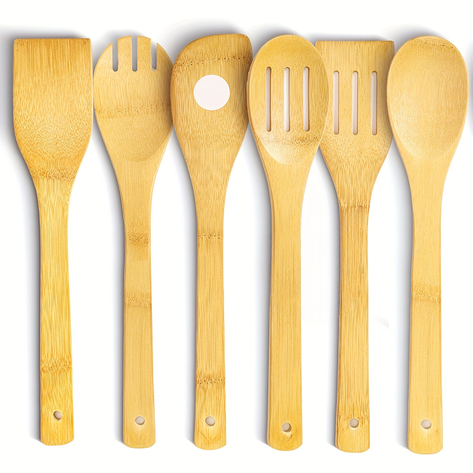 Bamboo Cooking Spoon Set for Everyday Kitchen Use - Durable, Easy to Clean, Sturdy, Lightweight, Heat Resistant