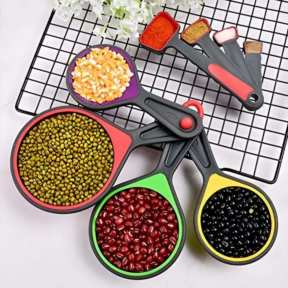 Foldable Silicone Measuring Cups and Spoons Portable Food-Grade Silicone Measuring Set for Baking