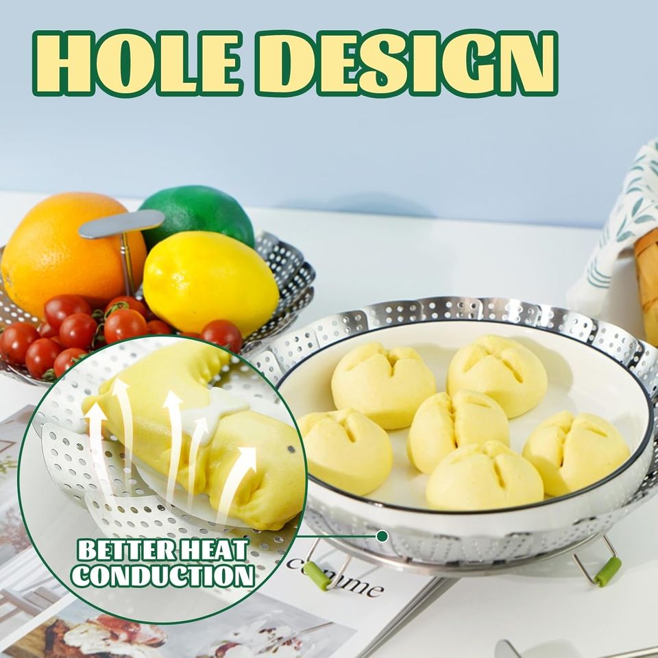 Collapsible Stainless Steel Steamer with Removable Handle for Pots