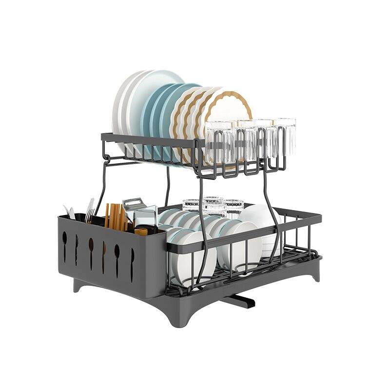 Foldable 2 Tier Dish Drying Rack with Drainer