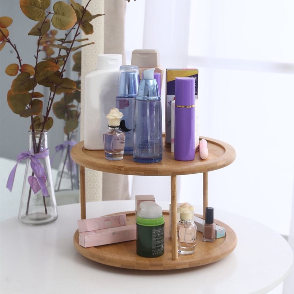 Rotating Bamboo Storage Rack with 360° Swivel Base, Space-Saving, Modern Design, Portable Holder for Kitchen/Living Room/Office