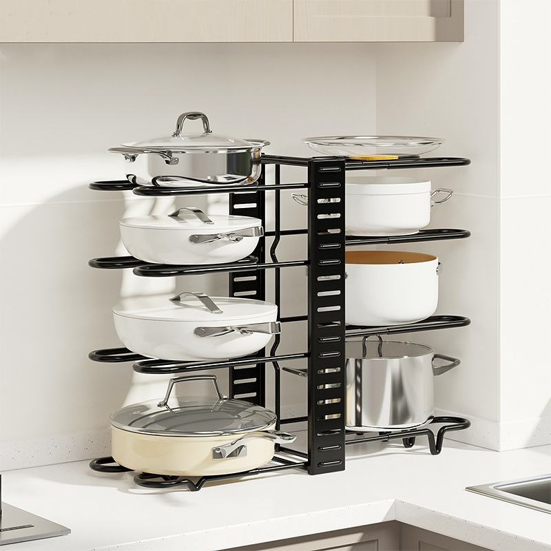 Adjustable Pot and Pan Organizer Stand for Kitchen Countertops