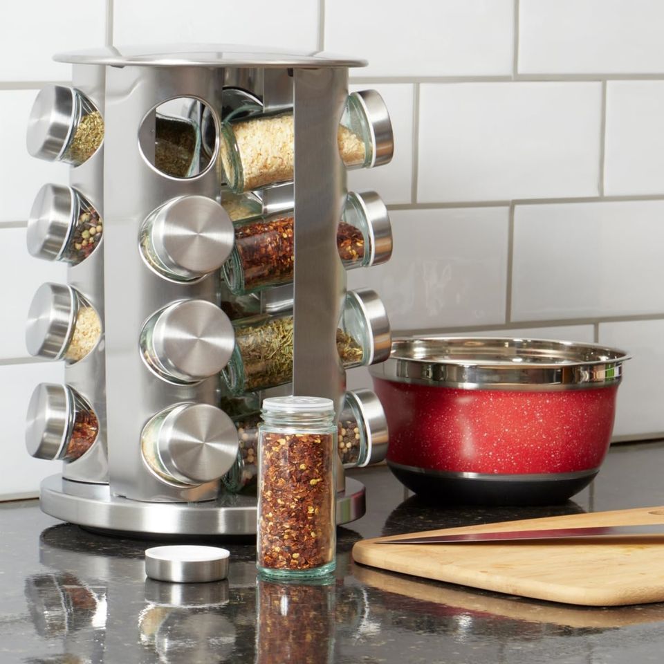Revolving Spice Rack Organizer with Labeled Spices